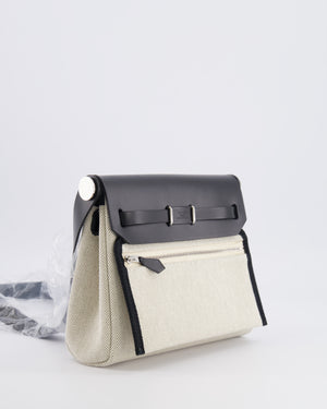 *NEW RELEASE & RARE* Hermès Herbag Zip 20 Bag in Ecru & Vert Amande Viking Toile H Canvas & Noir Vache Hunter Leather with Palladium Hardware