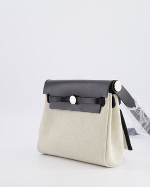 *NEW RELEASE & RARE* Hermès Herbag Zip 20 Bag in Ecru & Vert Amande Viking Toile H Canvas & Noir Vache Hunter Leather with Palladium Hardware