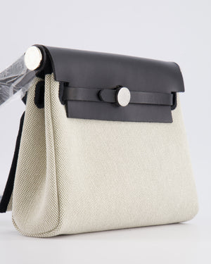 *NEW RELEASE & RARE* Hermès Herbag Zip 20 Bag in Ecru & Vert Amande Viking Toile H Canvas & Noir Vache Hunter Leather with Palladium Hardware