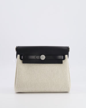 *NEW RELEASE & RARE* Hermès Herbag Zip 20 Bag in Ecru & Vert Amande Viking Toile H Canvas & Noir Vache Hunter Leather with Palladium Hardware