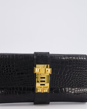 Hermès Pochette Medor 23 in Black Alligator Mississippiensis with Gold Hardware