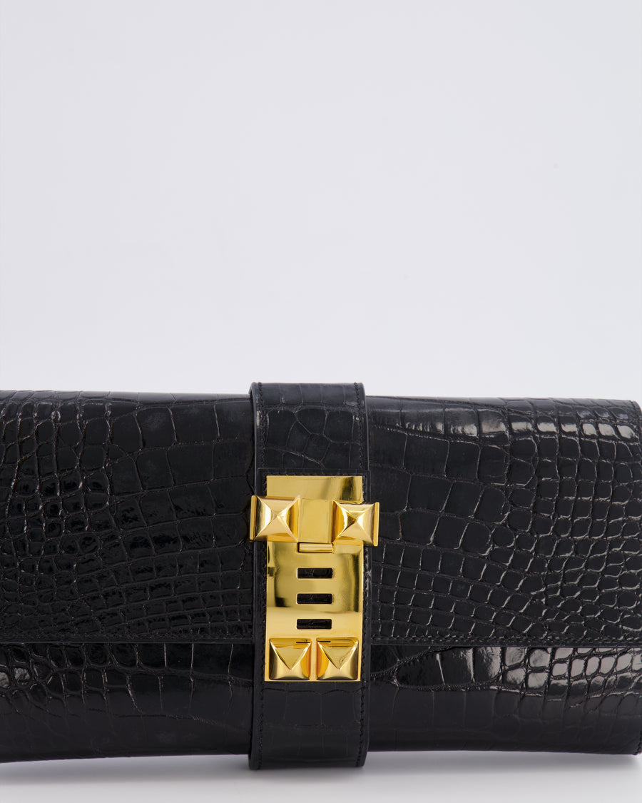 Hermès Pochette Medor 23 in Black Alligator Mississippiensis with Gold Hardware