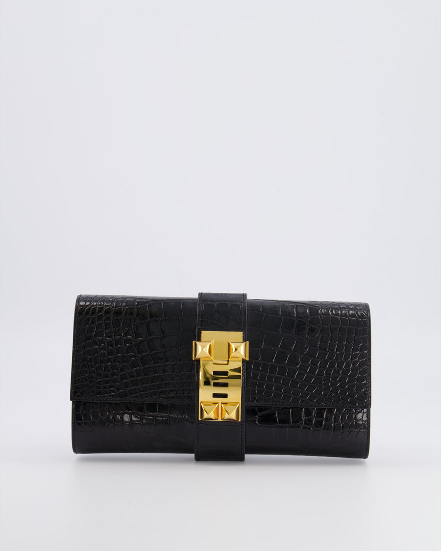 Hermès Pochette Medor 23 in Black Alligator Mississippiensis with Gold Hardware