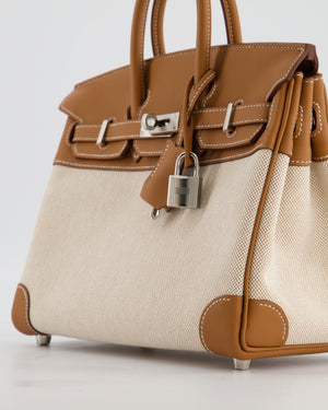 *RARE* Hermès Birkin 25 Retourne Bag in Ecru/Beige Toile H Canvas and Gold Swift Leather with Palladium Hardware