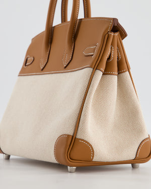 *RARE* Hermès Birkin 25 Retourne Bag in Ecru/Beige Toile H Canvas and Gold Swift Leather with Palladium Hardware