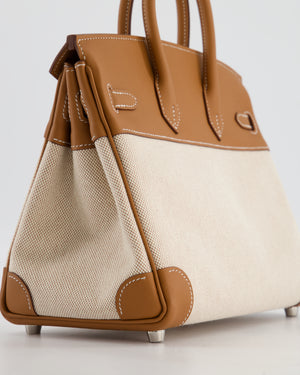 *RARE* Hermès Birkin 25 Retourne Bag in Ecru/Beige Toile H Canvas and Gold Swift Leather with Palladium Hardware