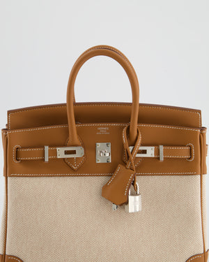 *RARE* Hermès Birkin 25 Retourne Bag in Ecru/Beige Toile H Canvas and Gold Swift Leather with Palladium Hardware