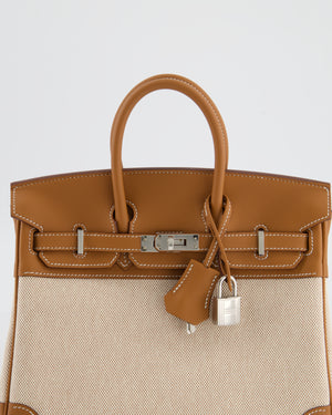 *RARE* Hermès Birkin 25 Retourne Bag in Ecru/Beige Toile H Canvas and Gold Swift Leather with Palladium Hardware