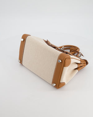*RARE* Hermès Birkin 25 Retourne Bag in Ecru/Beige Toile H Canvas and Gold Swift Leather with Palladium Hardware