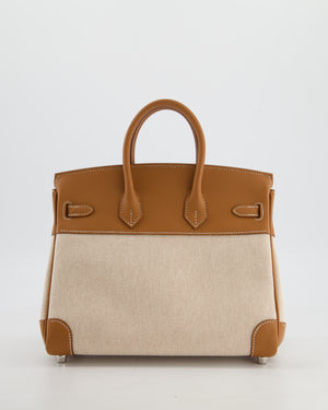 *RARE* Hermès Birkin 25 Retourne Bag in Ecru/Beige Toile H Canvas and Gold Swift Leather with Palladium Hardware