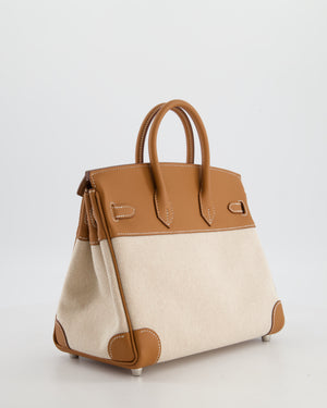 *RARE* Hermès Birkin 25 Retourne Bag in Ecru/Beige Toile H Canvas and Gold Swift Leather with Palladium Hardware
