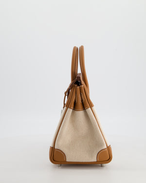 *RARE* Hermès Birkin 25 Retourne Bag in Ecru/Beige Toile H Canvas and Gold Swift Leather with Palladium Hardware