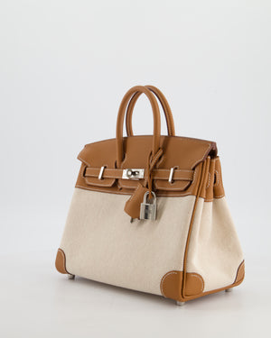 *RARE* Hermès Birkin 25 Retourne Bag in Ecru/Beige Toile H Canvas and Gold Swift Leather with Palladium Hardware