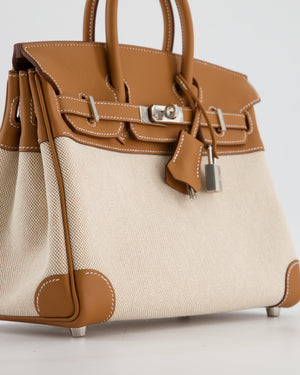 *RARE* Hermès Birkin 25 Retourne Bag in Ecru/Beige Toile H Canvas and Gold Swift Leather with Palladium Hardware