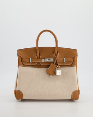 *RARE* Hermès Birkin 25 Retourne Bag in Ecru/Beige Toile H Canvas and Gold Swift Leather with Palladium Hardware