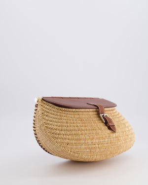 Hermès Panier de Pêche Wicker Bag in Osier, Gold Barenia Leather with Nata Canvas Strap and Palladium Hardware