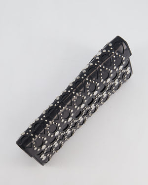Alaïa Studded Laser Cut Flap Clutch Bag in Black Patent Leather with Wrist Strap and Mirror