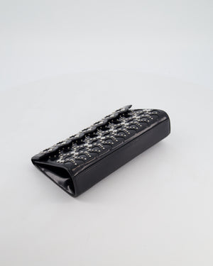 Alaïa Studded Laser Cut Flap Clutch Bag in Black Patent Leather with Wrist Strap and Mirror