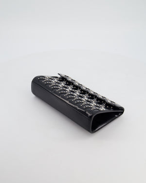 Alaïa Studded Laser Cut Flap Clutch Bag in Black Patent Leather with Wrist Strap and Mirror
