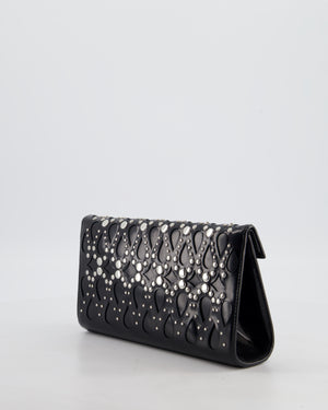 Alaïa Studded Laser Cut Flap Clutch Bag in Black Patent Leather with Wrist Strap and Mirror