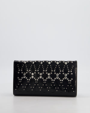 Alaïa Studded Laser Cut Flap Clutch Bag in Black Patent Leather with Wrist Strap and Mirror