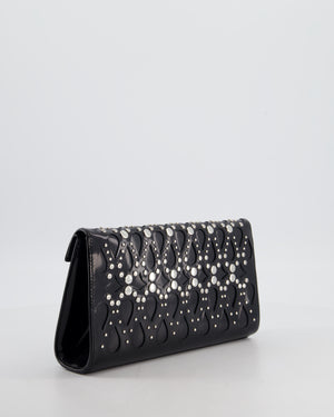 Alaïa Studded Laser Cut Flap Clutch Bag in Black Patent Leather with Wrist Strap and Mirror