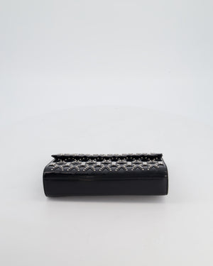Alaïa Studded Laser Cut Flap Clutch Bag in Black Patent Leather with Wrist Strap and Mirror