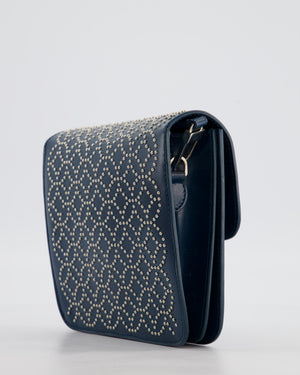 Alaïa Studded Leather Mini Shoulder Bag in Teal Leather with Silver Hardware