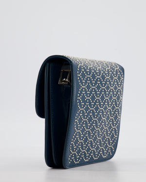 Alaïa Studded Leather Mini Shoulder Bag in Teal Leather with Silver Hardware