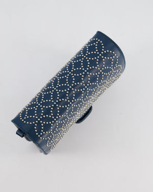 Alaïa Studded Leather Mini Shoulder Bag in Teal Leather with Silver Hardware