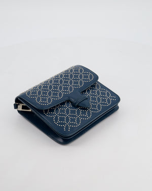 Alaïa Studded Leather Mini Shoulder Bag in Teal Leather with Silver Hardware