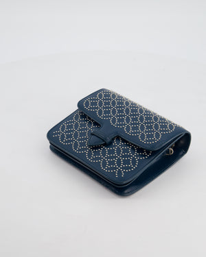 Alaïa Studded Leather Mini Shoulder Bag in Teal Leather with Silver Hardware