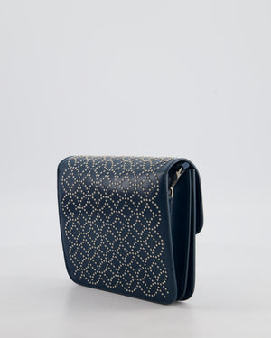 Alaïa Studded Leather Mini Shoulder Bag in Teal Leather with Silver Hardware