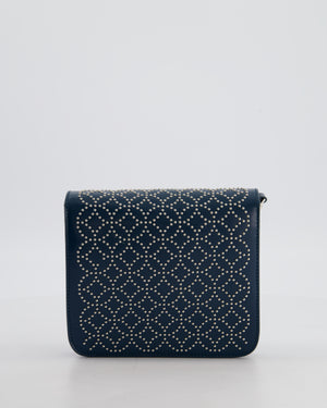 Alaïa Studded Leather Mini Shoulder Bag in Teal Leather with Silver Hardware