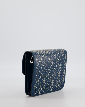 Alaïa Studded Leather Mini Shoulder Bag in Teal Leather with Silver Hardware