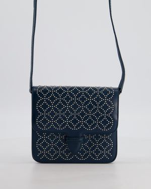 Alaïa Studded Leather Mini Shoulder Bag in Teal Leather with Silver Hardware