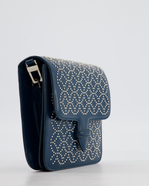 Alaïa Studded Leather Mini Shoulder Bag in Teal Leather with Silver Hardware