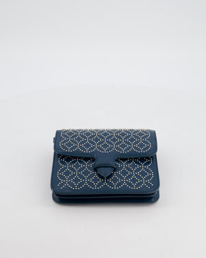 Alaïa Studded Leather Mini Shoulder Bag in Teal Leather with Silver Hardware