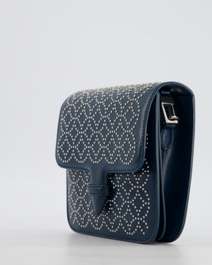 Alaïa Studded Leather Mini Shoulder Bag in Teal Leather with Silver Hardware