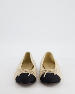 Chanel Cream Tweed and Sequin Ballet Flats with Grosgrain Cap Toe and CC Logo Size EU 37C