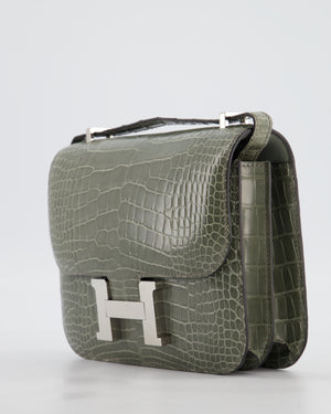 *HOT COLOUR* Hermès Constance III 18 Bag in Gris Ciment Shiny Alligator with Palladium Hardware