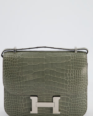 *HOT COLOUR* Hermès Constance III 18 Bag in Gris Ciment Shiny Alligator with Palladium Hardware