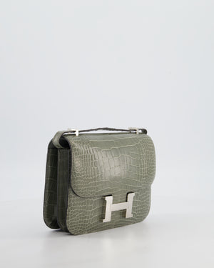 *HOT COLOUR* Hermès Constance III 18 Bag in Gris Ciment Shiny Alligator with Palladium Hardware