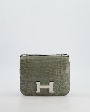 *HOT COLOUR* Hermès Constance III 18 Bag in Gris Ciment Shiny Alligator with Palladium Hardware