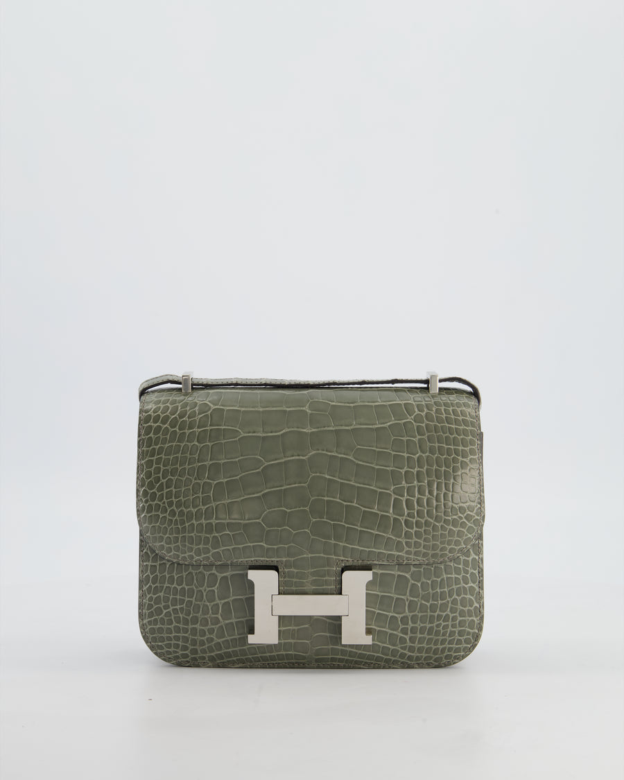 *HOT COLOUR* Hermès Constance III 18 Bag in Gris Ciment Shiny Alligator with Palladium Hardware
