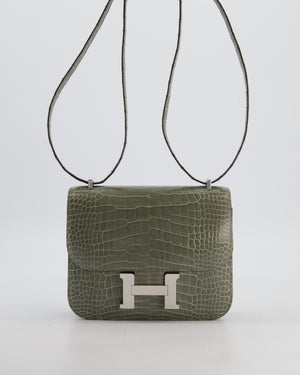 *HOT COLOUR* Hermès Constance III 18 Bag in Gris Ciment Shiny Alligator with Palladium Hardware
