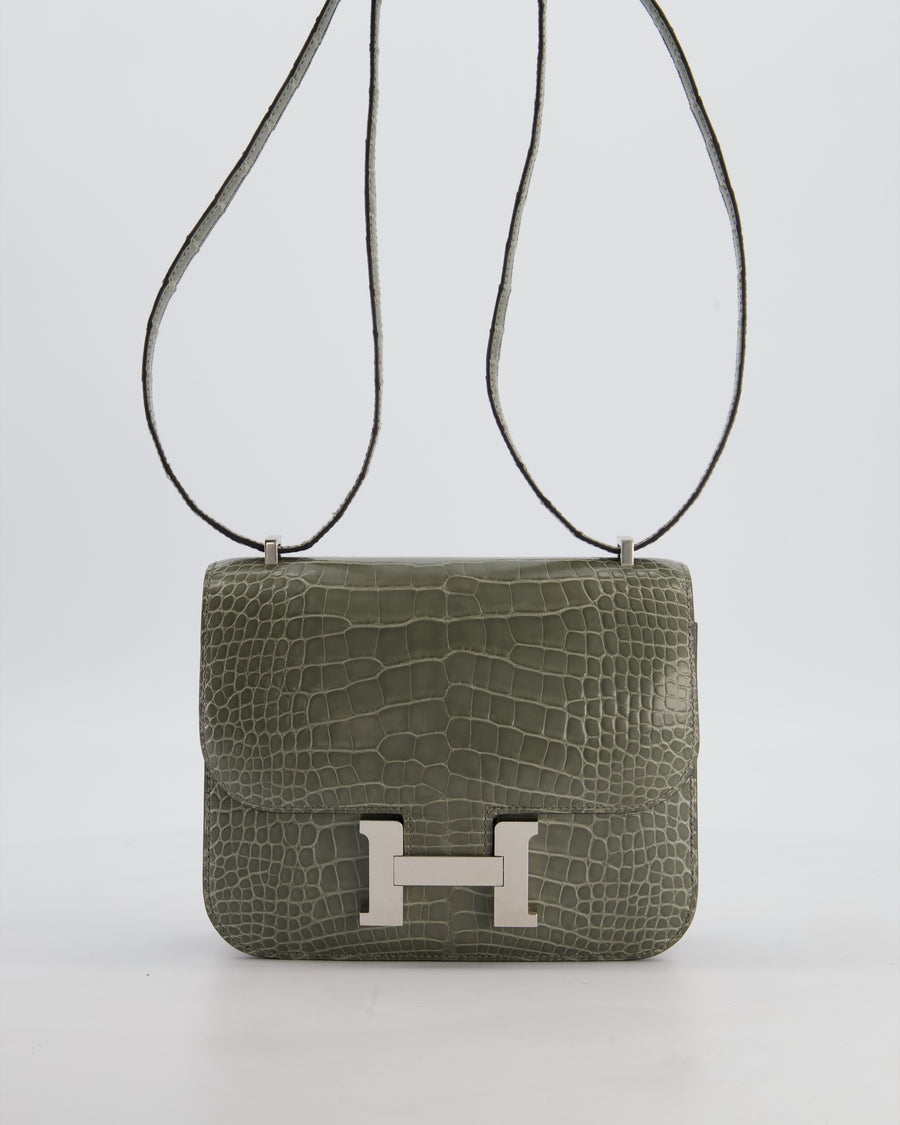 *HOT COLOUR* Hermès Constance III 18 Bag in Gris Ciment Shiny Alligator with Palladium Hardware