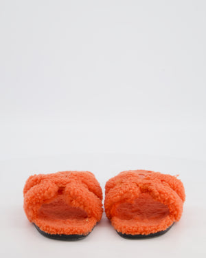 Hermes Orange Shearling Teddy Sandal Size EU 38
