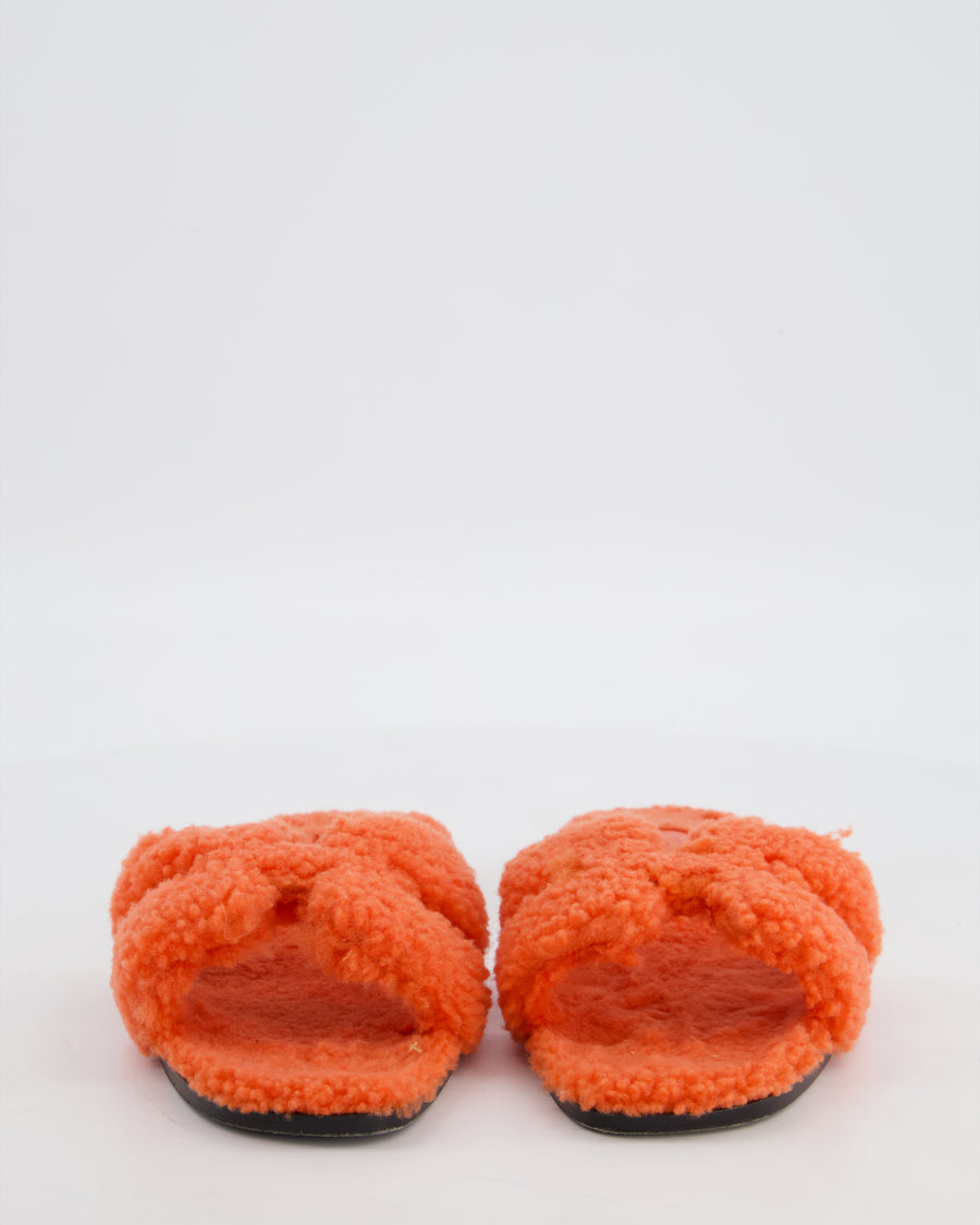 Hermes Orange Shearling Teddy Sandal Size EU 38