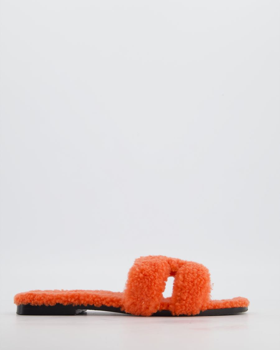 Hermes Orange Shearling Teddy Sandal Size EU 38